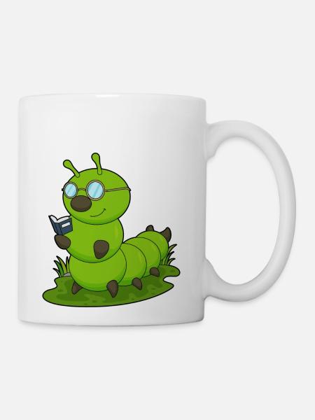 Caterpillar As Nerd With Glasses Book - Coffee/Tea Mug - white