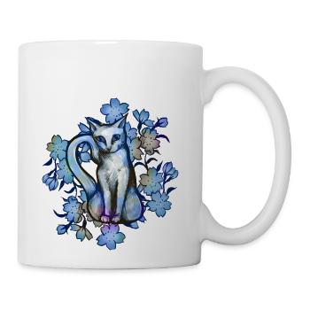 Blue Flowers Cat - Coffee/Tea Mug - white - Right