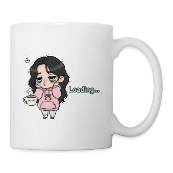 Sleepy Chibi Girl Coffee Loading Morning Mood - Coffee/Tea Mug - white - Right