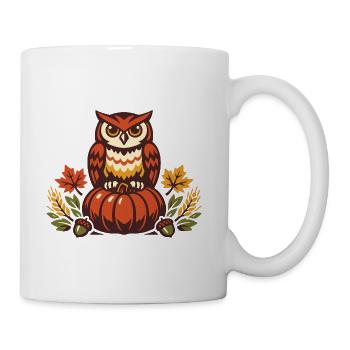 Autumn Owl on Pumpkin Scene - Coffee/Tea Mug - white - Right