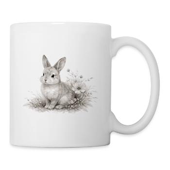 Rabbit in Bloom – Monochrome Woodland - Coffee/Tea Mug - white - Right