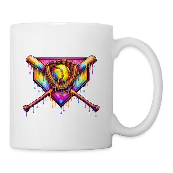 Softball Drip Art - Rainbow Splash Bats and Ball - Coffee/Tea Mug - white - Right