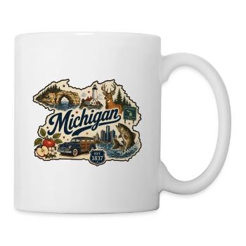 Michigan Great Lakes Vintage Travel Sticker - Coffee/Tea Mug - white - Right