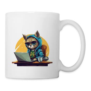Cool Cat CEO - Start-Up Vibes with Laptop and - Coffee/Tea Mug - white - Right