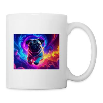 Colorful Pug Surrounded by Neon Swirls - Coffee/Tea Mug - white - Right