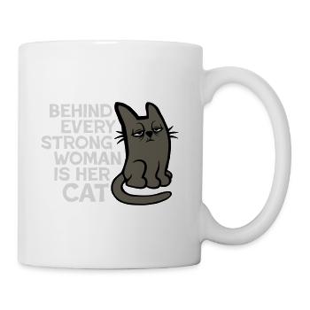 Cat Behind Every Strong Woman Grumpy Annoyed Humor - Coffee/Tea Mug - white - Right