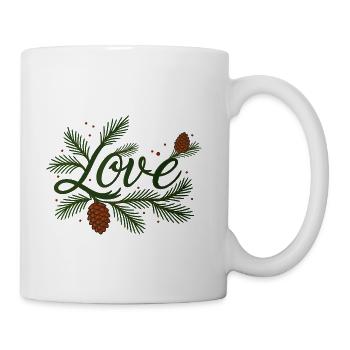 Love lettering with winter fir branches - Coffee/Tea Mug - white - Right