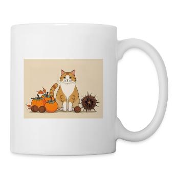 Autumn cat, chestnuts and persimmons - Coffee/Tea Mug - white - Right