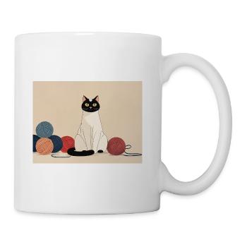 Cozy Cat with Colorful Yarn - Coffee/Tea Mug - white - Right