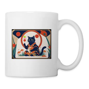 Blue Cat in Floral Kimono - Coffee/Tea Mug - white - Right