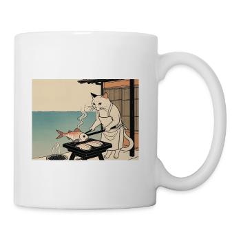 Cat Chef Grilling Ukiyo-e Scene - Coffee/Tea Mug - white - Right