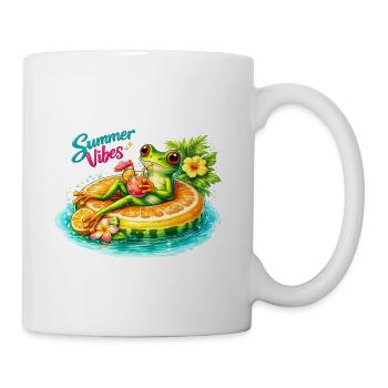Summer Vibes Cute Frog Drinking Cocktail On Orange - Coffee/Tea Mug - white - Right