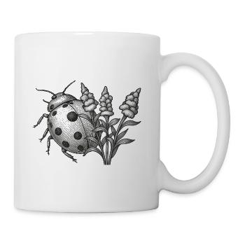 Monochrome Ladybug with Lupine - Coffee/Tea Mug - white - Right