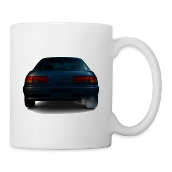 Blue Sedan Rear Smoke Motif - Coffee/Tea Mug - white - Right