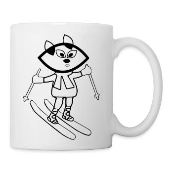 Black fractal cat skiing - Coffee/Tea Mug - white - Right