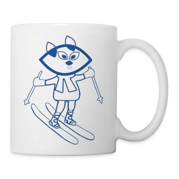 Blue cat skiing - Coffee/Tea Mug - white - Right
