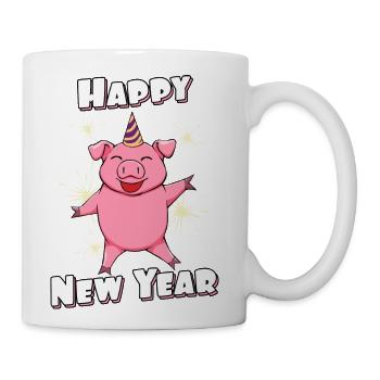 Happy New Year Eve Lucky Pig Cute Piggy - Coffee/Tea Mug - white - Right