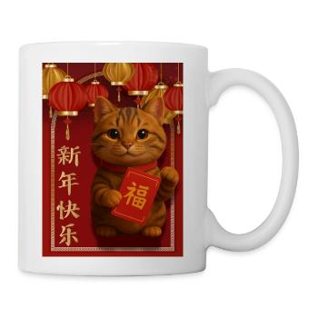Cute Tabby Cat Lunar New Year Design - Coffee/Tea Mug - white - Right