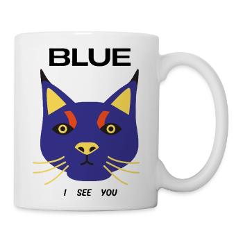 Blue Cat Face Pop Art - Coffee/Tea Mug - white - Right