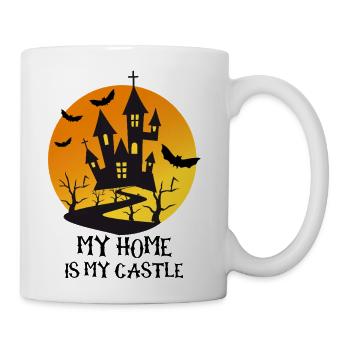 Halloween spooky Castle home Full Moon Bats  - Coffee/Tea Mug - white - Right
