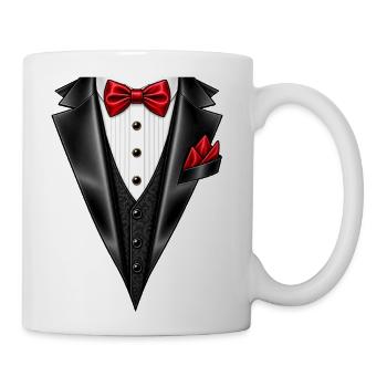 Tuxedo Tie T-Shirt – Funny Tuxedo Bow Tie Design - Coffee/Tea Mug - white - Right