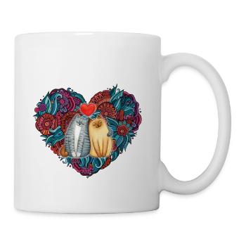 Fun Cute Heart Doodle Art Love Word White cat love - Coffee/Tea Mug - white - Right