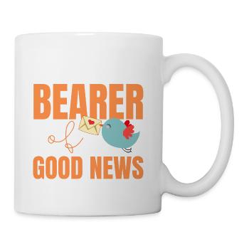 Bearer of Good News Cute Blue Bird with Mail - Coffee/Tea Mug - white - Right