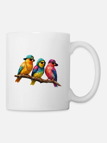 Hip Hop Birds – Low Poly Polygon Art - Coffee/Tea Mug - white