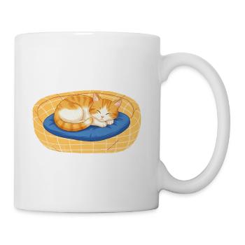 Sunny Orange Tabby on Blue Cushion - Coffee/Tea Mug - white - Right