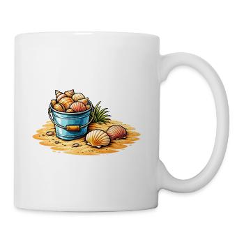 Seashells in a Bucket Beach Illustration - Coffee/Tea Mug - white - Right