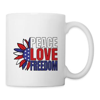 Peace Love Freedom Red White And Blue Flower With - Coffee/Tea Mug - white - Right