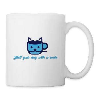 Blue Cat Morning Smile - Coffee/Tea Mug - white - Right