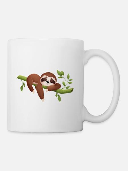 Sleepy Sloth on Bamboo - Coffee/Tea Mug - white