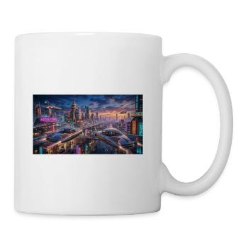 Retro‑Futuristic Neon Cityscape with Flying - Coffee/Tea Mug - white - Right