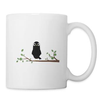 Cute Cartoon Crow on Tree Branch - Coffee/Tea Mug - white - Right