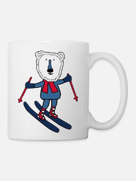 red scarf polar bear ski - Coffee/Tea Mug - white