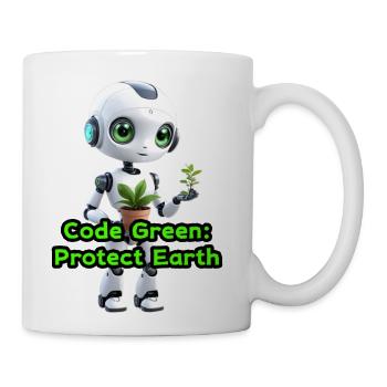 Adorable Robot Girl Holding a Plant – Eco Friendly - Coffee/Tea Mug - white - Right