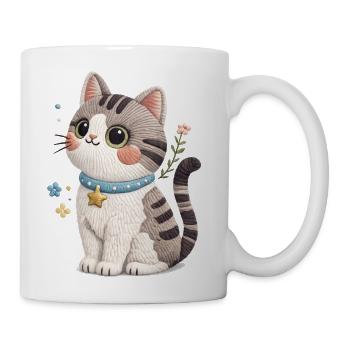 Embroidered Cat with Blue Collar and Star - Coffee/Tea Mug - white - Right