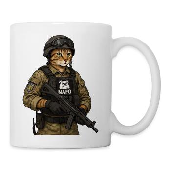 Ukraine Combat Cat with NAFO Patch - Coffee/Tea Mug - white - Right