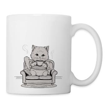 Coffee Cat In Comfy Chair - Coffee/Tea Mug - white - Right