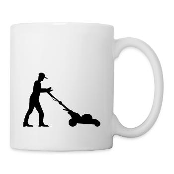 man cutting grass - Coffee/Tea Mug - white - Right