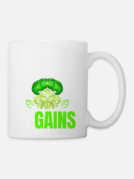 Vegains Strong Broccoli Bodybuilding Vegetarian - Coffee/Tea Mug - white