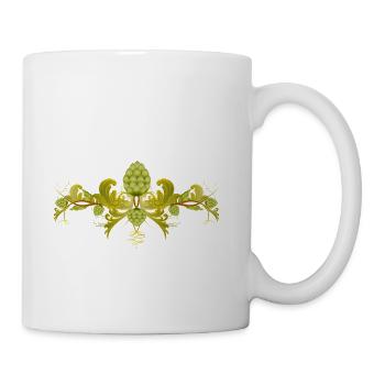Decorative hop vine with ornamental beer brewing - Coffee/Tea Mug - white - Right