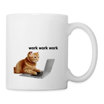 Work Work Work Cat – Funny Laptop Cat with Speech - Coffee/Tea Mug - white - Right