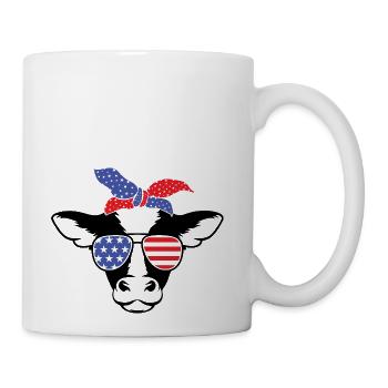 Cow Face with Bandana Red White and Blue 4th of - Coffee/Tea Mug - white - Right