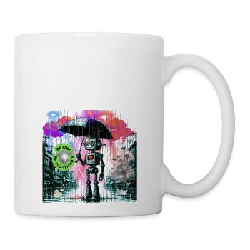 "Rainy Day Resilience: Eco-Friendly Robot" 2 - Coffee/Tea Mug - white - Right