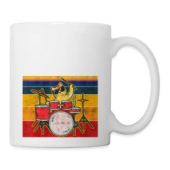 Cat with drums sunglasses and drumstick musician - Coffee/Tea Mug - white - Right