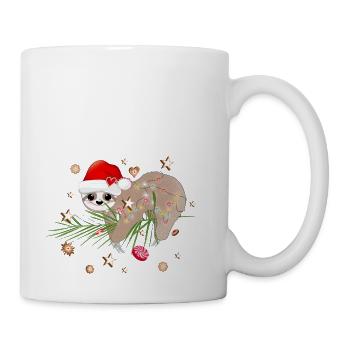 funny sloth with fir branch for Christmas - Coffee/Tea Mug - white - Right