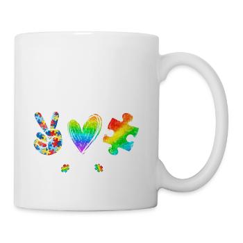 Peace Love Puzzle Piece Autism Awareness - Coffee/Tea Mug - white - Right