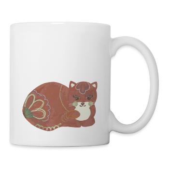 Folk art comfy cat - Coffee/Tea Mug - white - Right